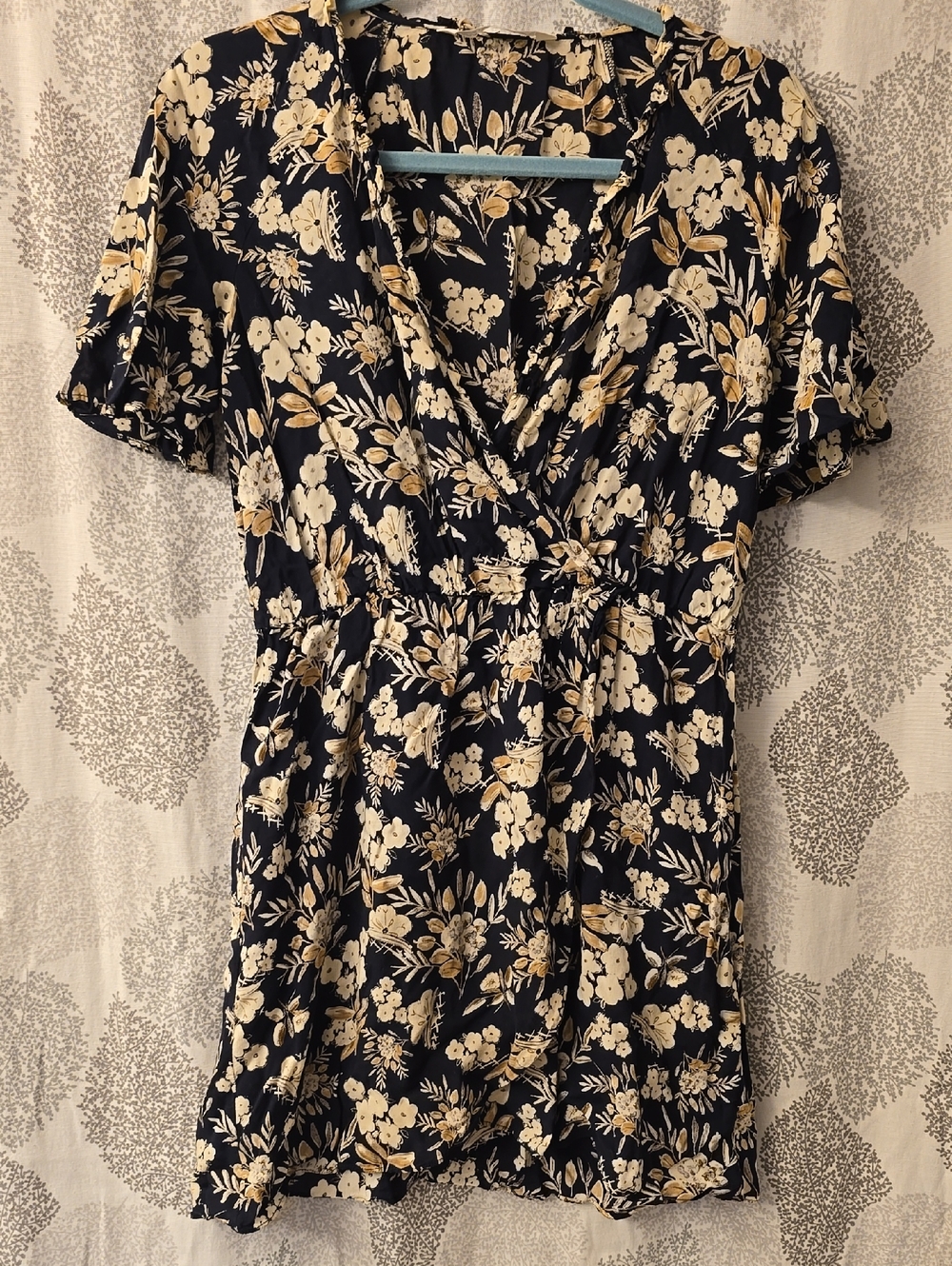 Zara Black Mini Dress with Cream Floral Print